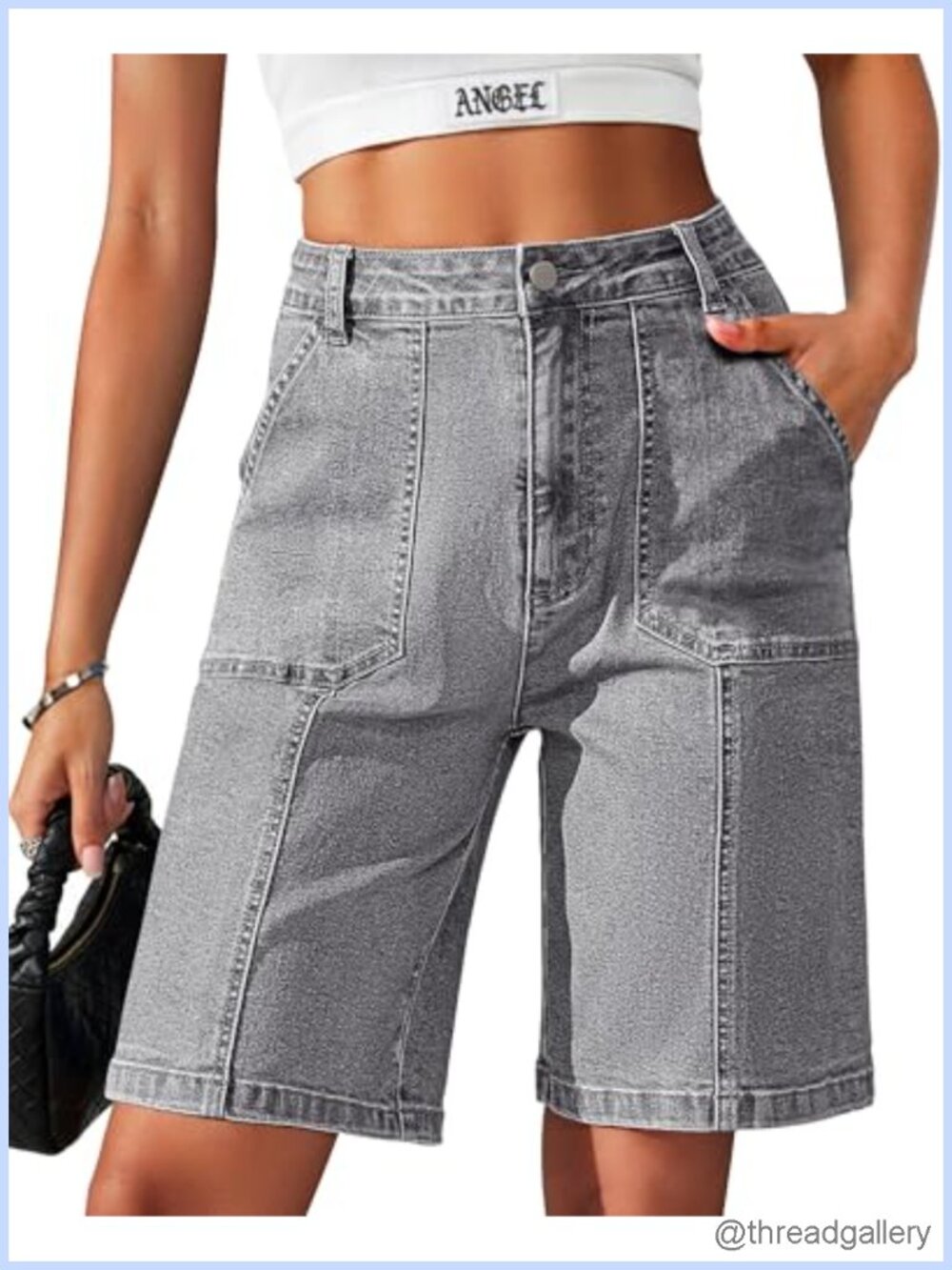 Bermuda Shorts Women 9 Inch Inseam Cotton Blend Long Knee Length Jorts with